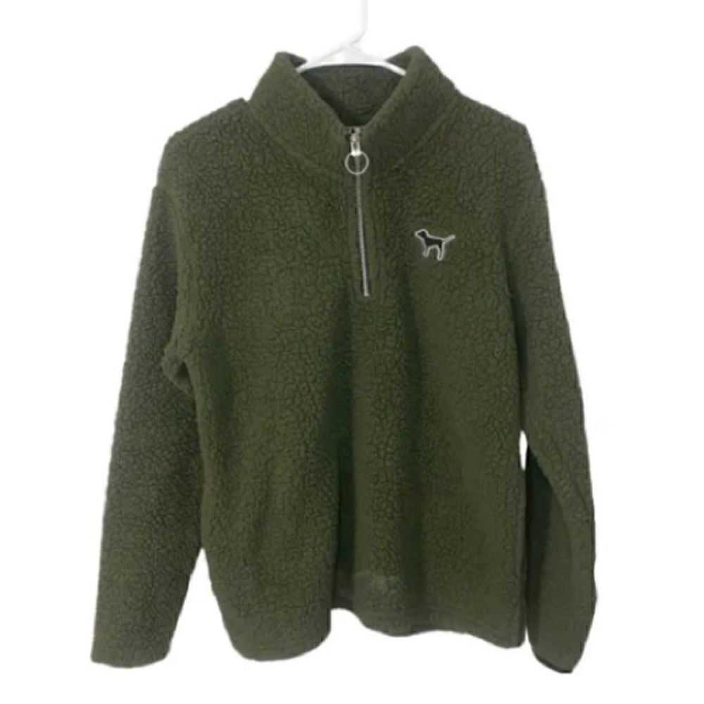 Pink Victoria’s Secret Green Sherpa Fleece Pullover Womens Size XS